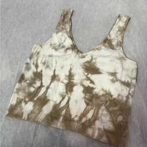 Rue21 Cream and Brown Tie-Dye Cropped Tank Top
